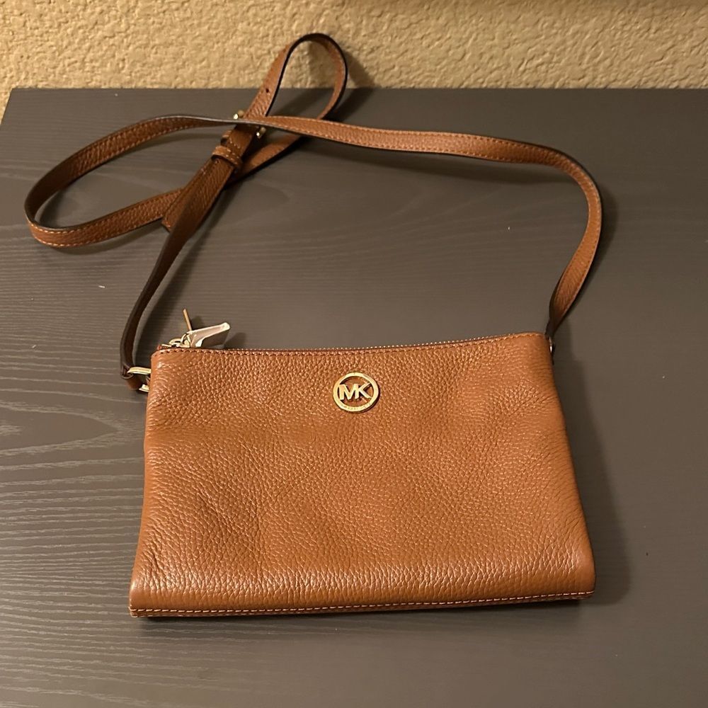Michael Kors Tan Leather Crossbody Bag with Gold Accents